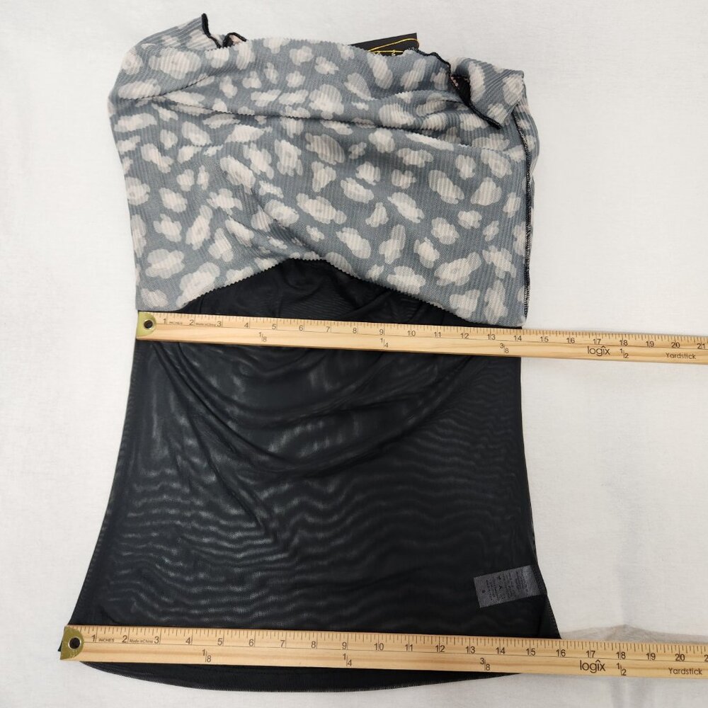 W5 Sheer Grunge Whimsigoth Black/Tan Leopard Print 3/4 Mock Neck Top Size S NEW! - Picture 14 of 15